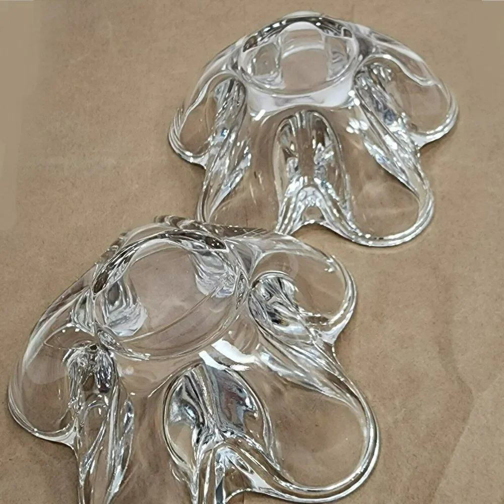 2 VTG Clear Tiffin Neodymium Flower 5 Lobe Heavy‎ Art Glass Bowl Candle Holder